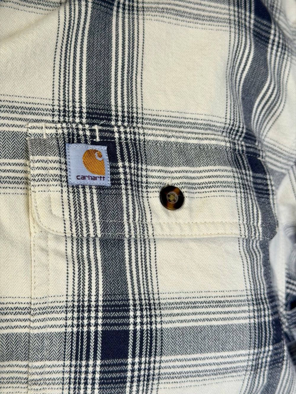 Carhartt Heavyweight Flannel Plaid Shirt Men's Large L Original Fit Cream - Picture 4 of 8
